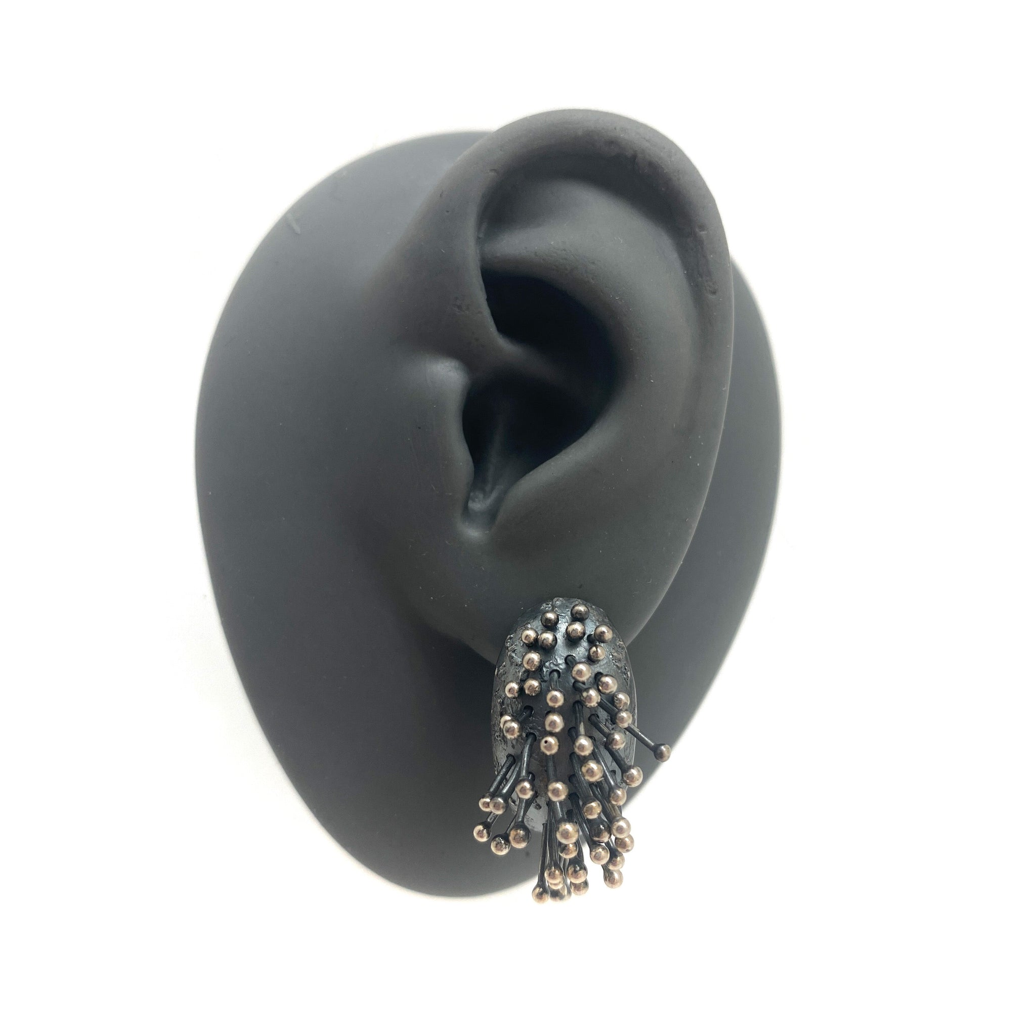 Oxidized Silver Double Chandbali long earrings - Bevy Pearls