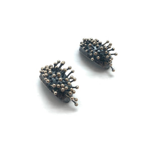Oxidized Silver Huggie Earrings-Earrings-So Young Park-Pistachios