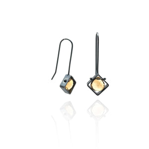 Oxidized Silver and Citrine Earrings-Earrings-Ashka Dymel-Pistachios