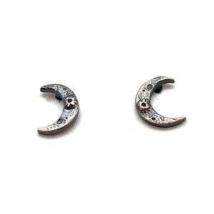 Oxidized Sterling Silver Crescent Moon Studs-Earrings-Luana Coonen-Pistachios