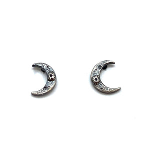 Oxidized Sterling Silver Crescent Moon Studs-Earrings-Luana Coonen-Pistachios