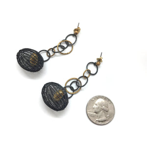Oxidized and Gold Cage Link Drops-Earrings-Sowon Joo-Pistachios