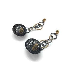 Oxidized and Gold Cage Link Drops-Earrings-Sowon Joo-Pistachios