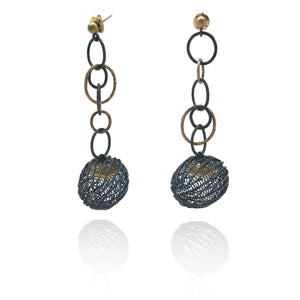 Oxidized and Gold Cage Link Drops-Earrings-Sowon Joo-Pistachios