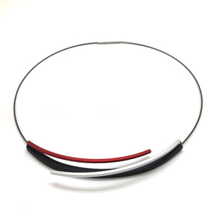 Red, Silver and Black Arc Bow Necklace-Necklaces-Ursula Muller-Pistachios