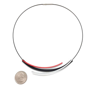 Red, Silver and Black Arc Bow Necklace-Necklaces-Ursula Muller-Pistachios