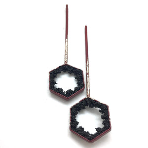 Red and Silver Caviar Hexagon Drops-Earrings-Jessica Armstrong-Pistachios