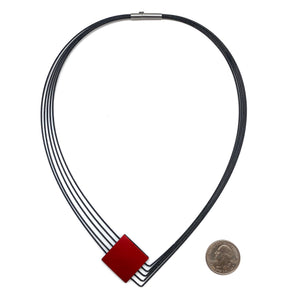 Reversible Red & Black Asymmetrical Necklace-Necklaces-Ursula Muller-Pistachios