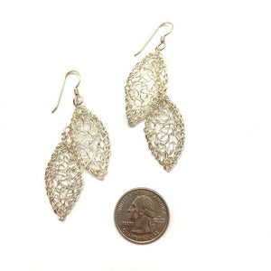 Short Falling Leaf Earrings - Silver-Earrings-Kathryn Stanko-Pistachios