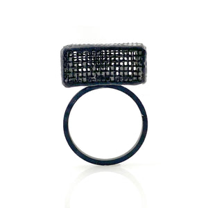 Small Mesh Rectangle Cube Ring-Rings-Sandra Salaices-Pistachios