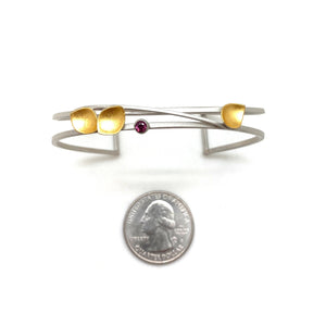 Small Petal Cuff - Silver with Garnet-Bracelets-Judith Neugebauer-Pistachios