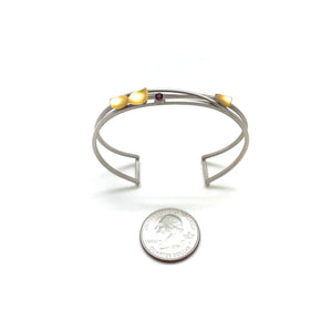 Small Petal Cuff - Silver with Garnet-Bracelets-Judith Neugebauer-Pistachios