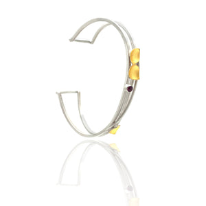 Small Petal Cuff - Silver with Garnet-Bracelets-Judith Neugebauer-Pistachios