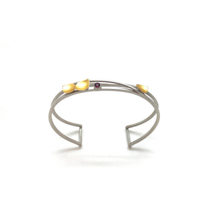 Small Petal Cuff - Silver with Garnet-Bracelets-Judith Neugebauer-Pistachios