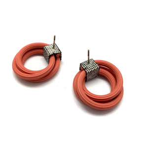 Small Wrapped Rubber and Mesh Hoops-Earrings-Sandra Salaices-Maple-Pistachios