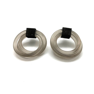 Small Wrapped Rubber and Mesh Hoops-Earrings-Sandra Salaices-Translucent Gray-Pistachios
