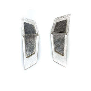Sterling Silver and Oxidized Silver Geometric Hinged Earrings-Earrings-Heather Guidero-Pistachios