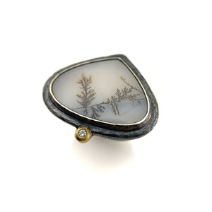 Teardrop Dendritic Agate Ring-Rings-Heather Guidero-Pistachios