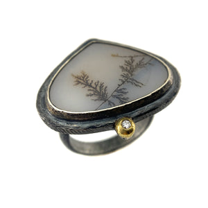 Teardrop Dendritic Agate Ring-Rings-Heather Guidero-Pistachios