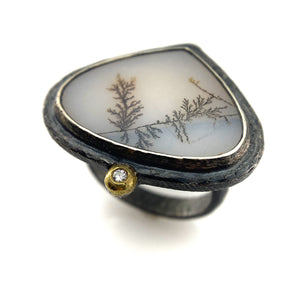 Teardrop Dendritic Agate Ring-Rings-Heather Guidero-Pistachios