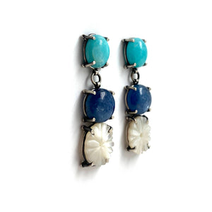 Three Stone Drop Earrings-Earrings-Joanna Gollberg-Pistachios