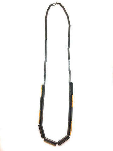 Winged Black and Gold Leaf Necklace