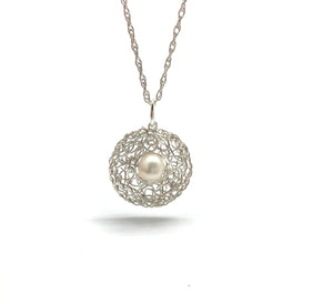Woven Pearl Silver Pendant-Necklaces-Kathryn Stanko-Pistachios