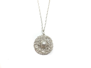 Woven Pearl Silver Pendant-Necklaces-Kathryn Stanko-Pistachios